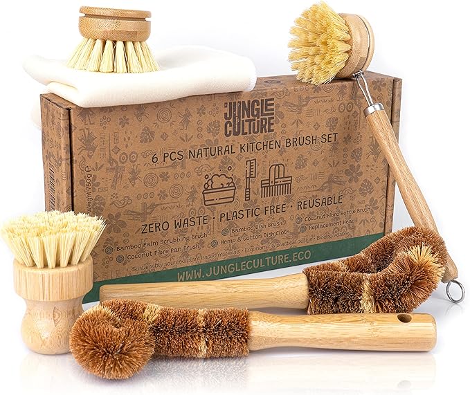 Jungle Culture® 6 Pack Bamboo Dish Brush Set