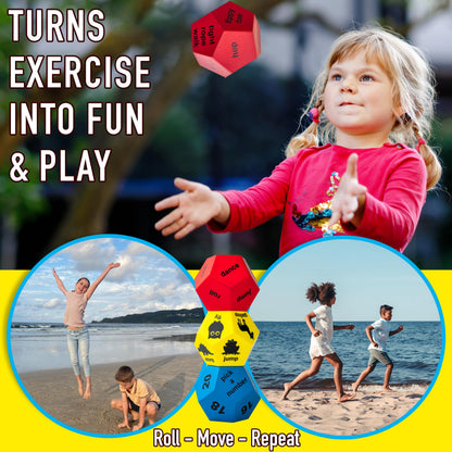 Covelico Kids Exercise Cards & Dice Set – 52 Activity Cards & 3 Foam Dice, Recess Toys, PE Equipment, Gross Motor Games for Kids 3–5, Indoor & Outdoor