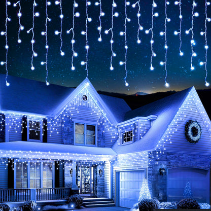 EcoNour Cool White Easter Icicle Lights for Outside, 32.8 FT 360LED Outdoor Icicle Lights with 8 Mode, 8HR Timer, Memory Function, Clear Wire connectable, Plug in Fairy Lights for Roofline, Party