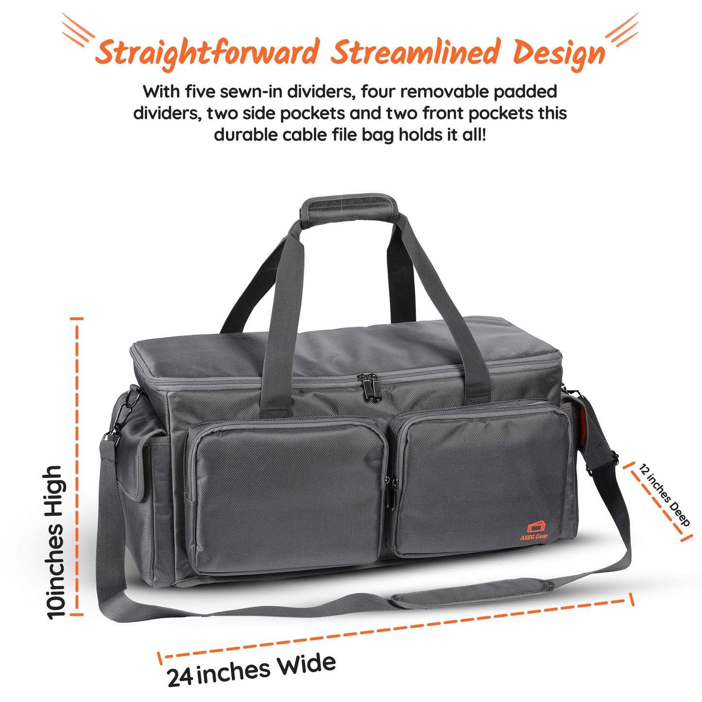 ASEG Gear Heavy Duty - DJ Cable Bag Organizer with Detachable Dividers – Travel Gig Bag – Case for Equipment - Music Equipment & Accessories - Heavy Duty Exterior & Padded Nylon Interior