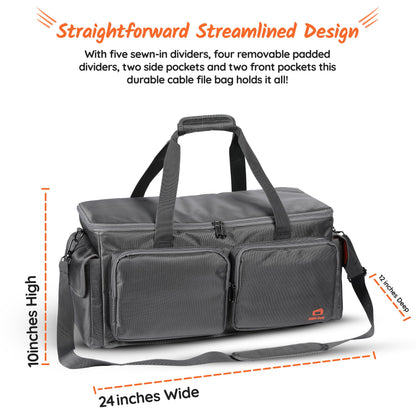 ASEG Gear Heavy Duty - DJ Cable Bag Organizer with Detachable Dividers – Travel Gig Bag – Case for Equipment - Music Equipment & Accessories - Heavy Duty Exterior & Padded Nylon Interior
