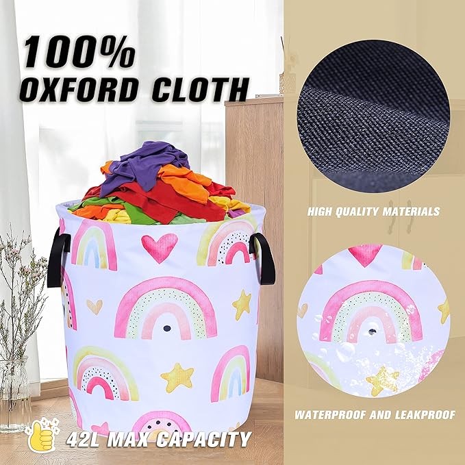Colorful Rainbow Stars Laundry Basket Foldable Oxford Cloth Funny Tote Bag