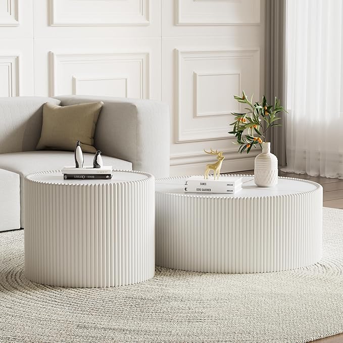 Round Marble End Table, 17.72" White Small Side Table