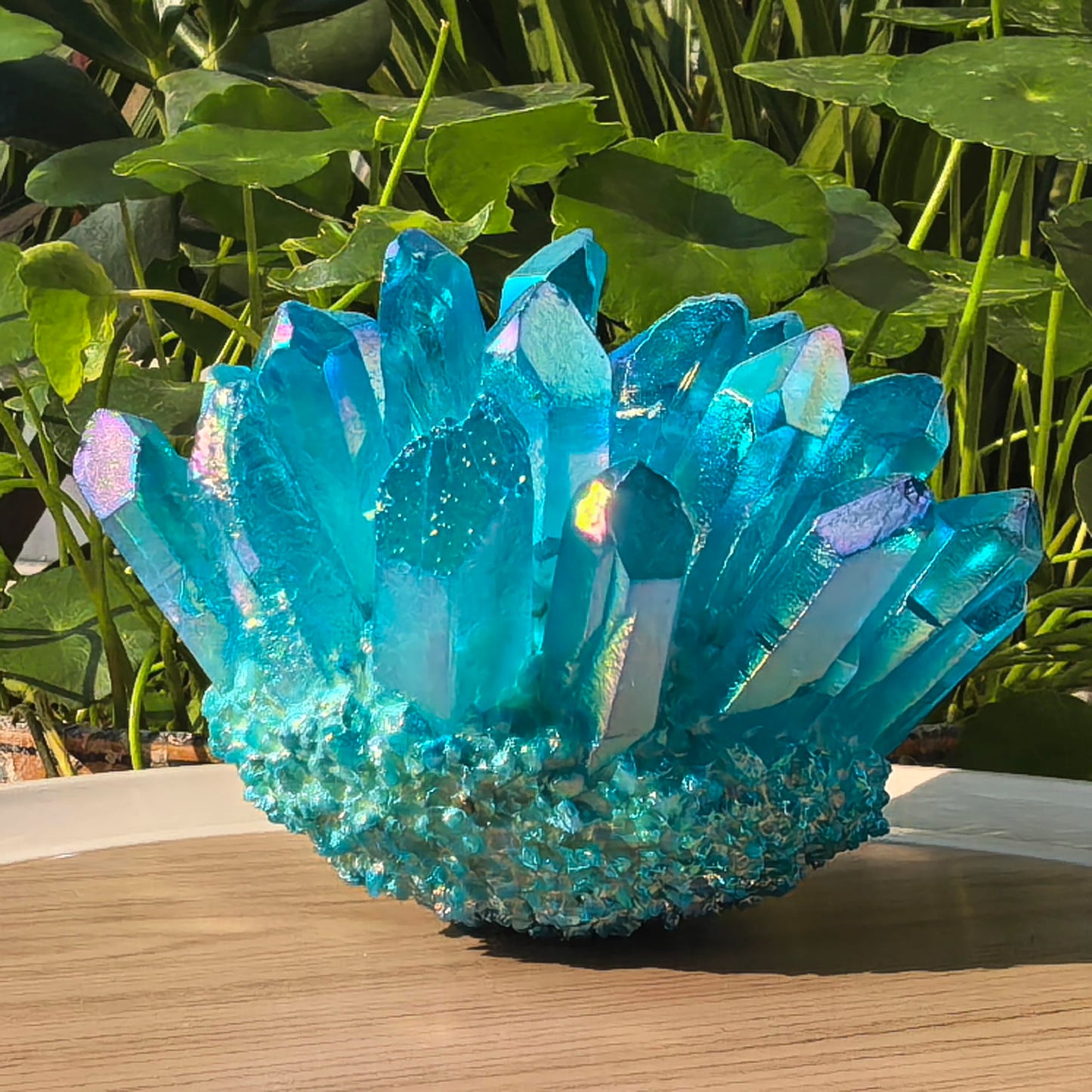 Crystal Cluster Electroplate Natural Quartz Mineral Specimen for Home Decor,Reiki Healing, February Birthstone Gift (blue)