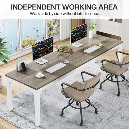 Tribesigns 78.7 Inches Extra Long Computer Desk 2 Person Desk, Double Long Desk, Workstaion for Home Office, Oak+White