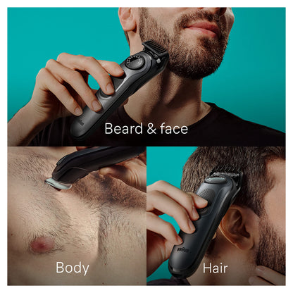 Braun All-in-One Style Kit Series 5 5470, 9-in-1 Trimmer for Men w/Beard Trimmer, Body Trimmer for Manscaping, Gillette Fusion5 ProGlide Razor, 40 Length Settings, Rechargeable Battery, Cordless