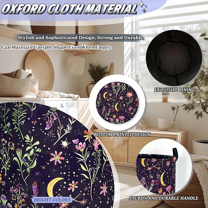 Moon Wild Flowers Laundry Basket Oxford Cloth Colorful Floral Laundry Hamper