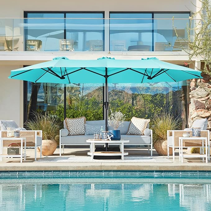 SUPERJARE 13FT Outdoor Umbrella for Patio, Double sided Pool Umbrellas with Fade Resistant Canopy, Large Table Umbrella for Deck, Market, Backyard - Light Blue