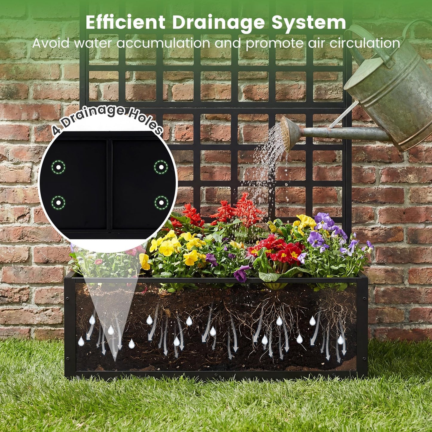 Giantex Metal Raised Garden Bed with Trellis, 36" x 16" x 77" Galvanized Planter Box w/Drainage Holes for Climbing Plants Vegetables Flowers, Outdoor Privacy Screen for Patio Backyard Balcony