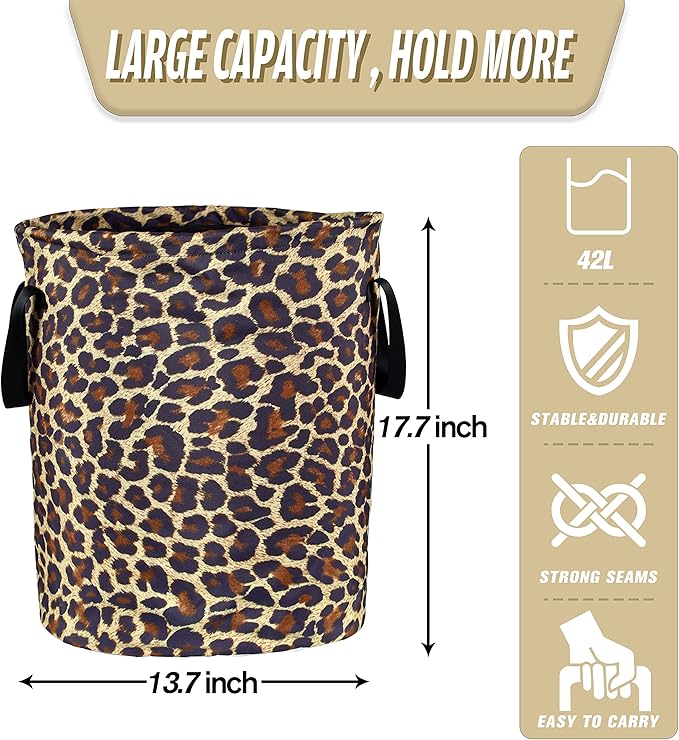 Brown Leopard Laundry Basket Foldable Oxford Cloth Funny Tote Bag Laundry