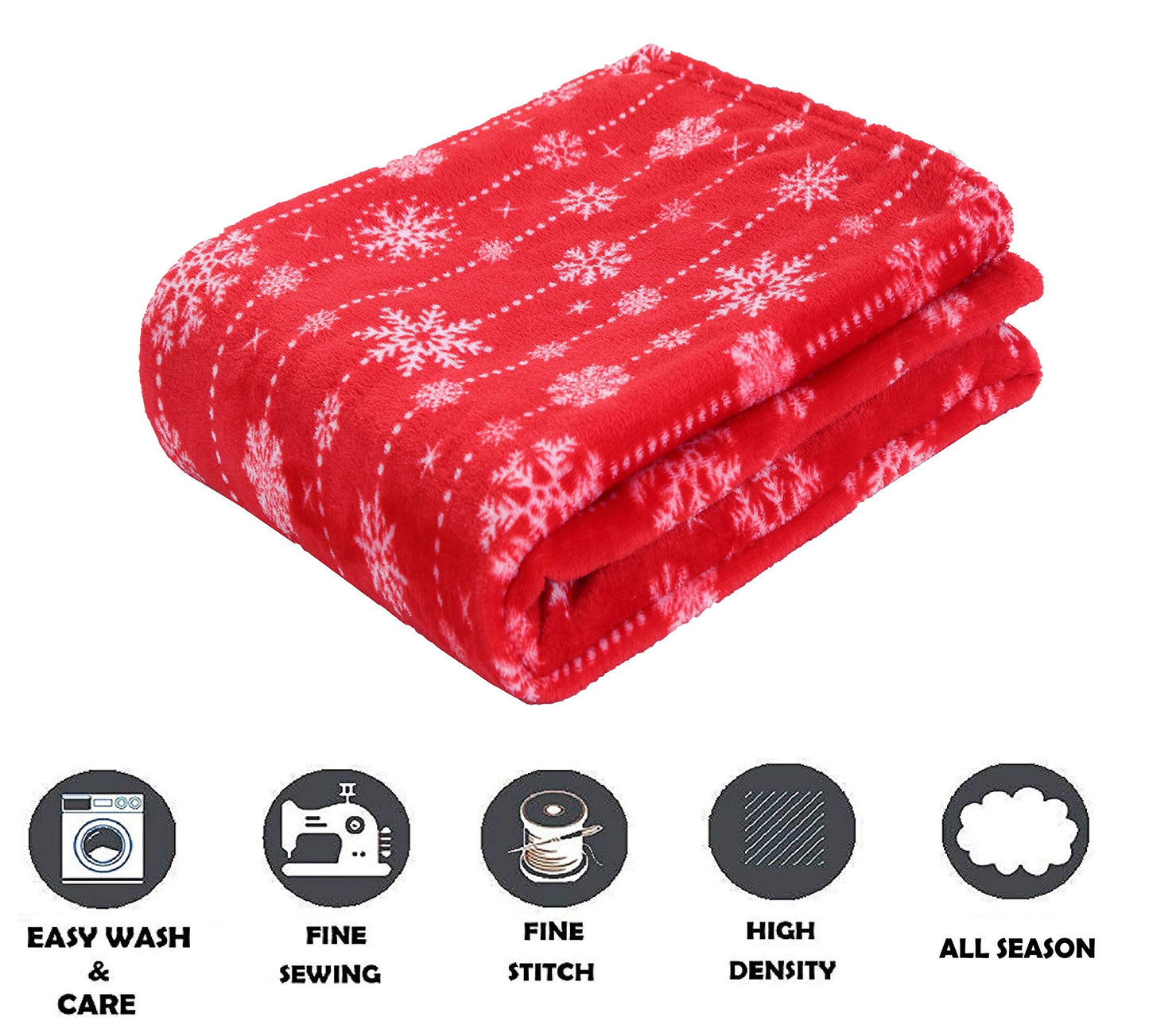 Elegant Comfort Luxury Velvet Super Soft Christmas Prints Fleece Blanket-Holiday Theme Home Décor Fuzzy Warm and Cozy Throws for Winter Bedding, Couch and Gift, 50 x 60 inch, Snowflakes