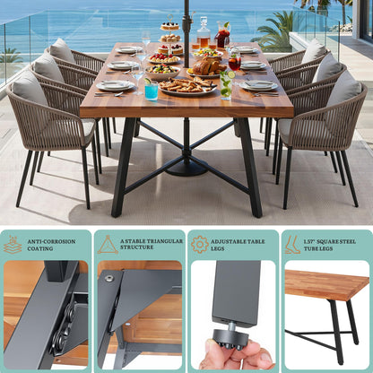 YITAHOME Acacia Wood Dining Table 68.9", Heavy Duty Rectangle Dinner Table with Metal Legs, Rustic Solid Wood Outdoor Table for 6-8 People, 500 LBS
