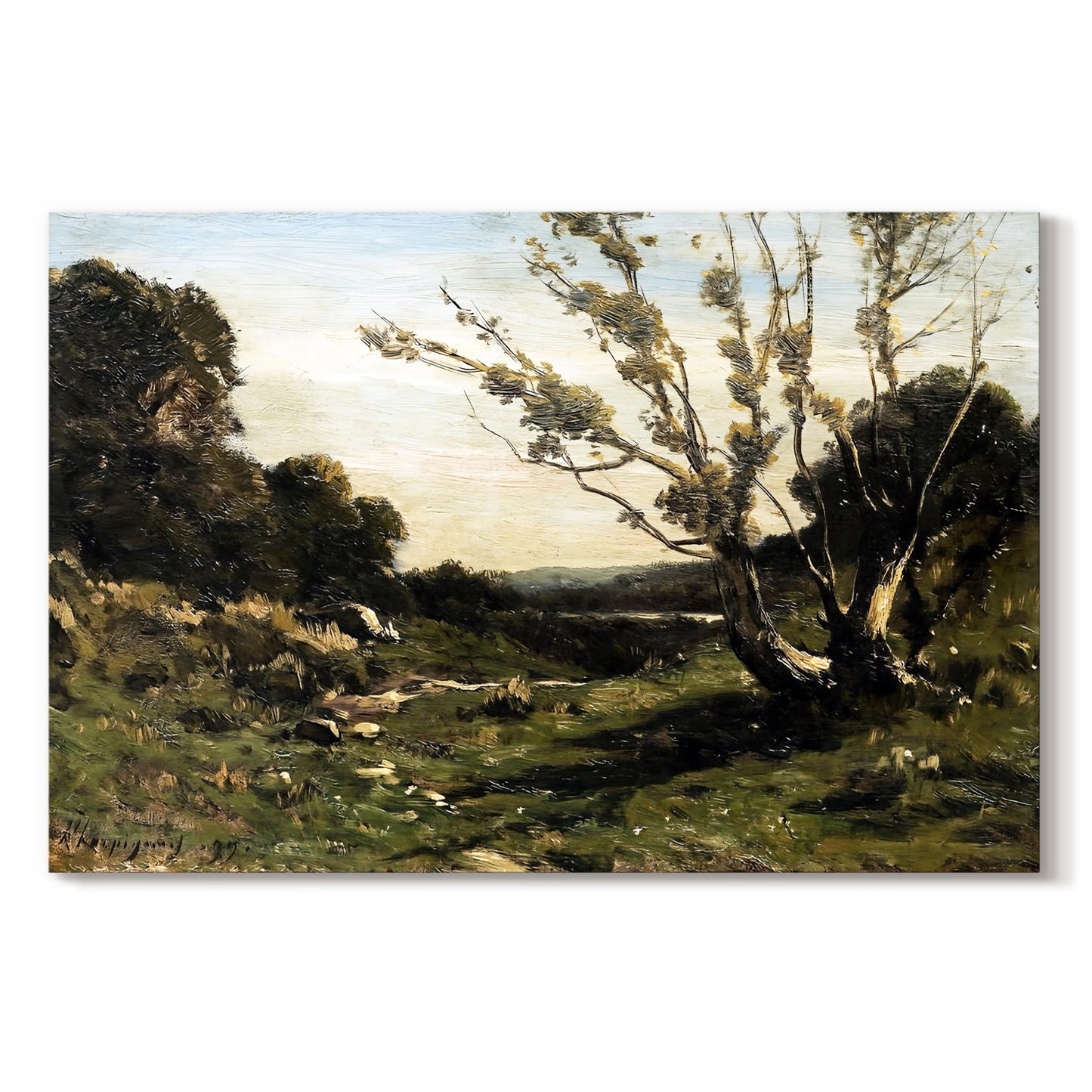 Renditions Gallery Wall Art For Home Decor Peaceful Morning in the Nievre by Henri Harpignies Canvas Wall Decorations for Kitchen Bedroom Lounge - 60" L x 40" W LT630