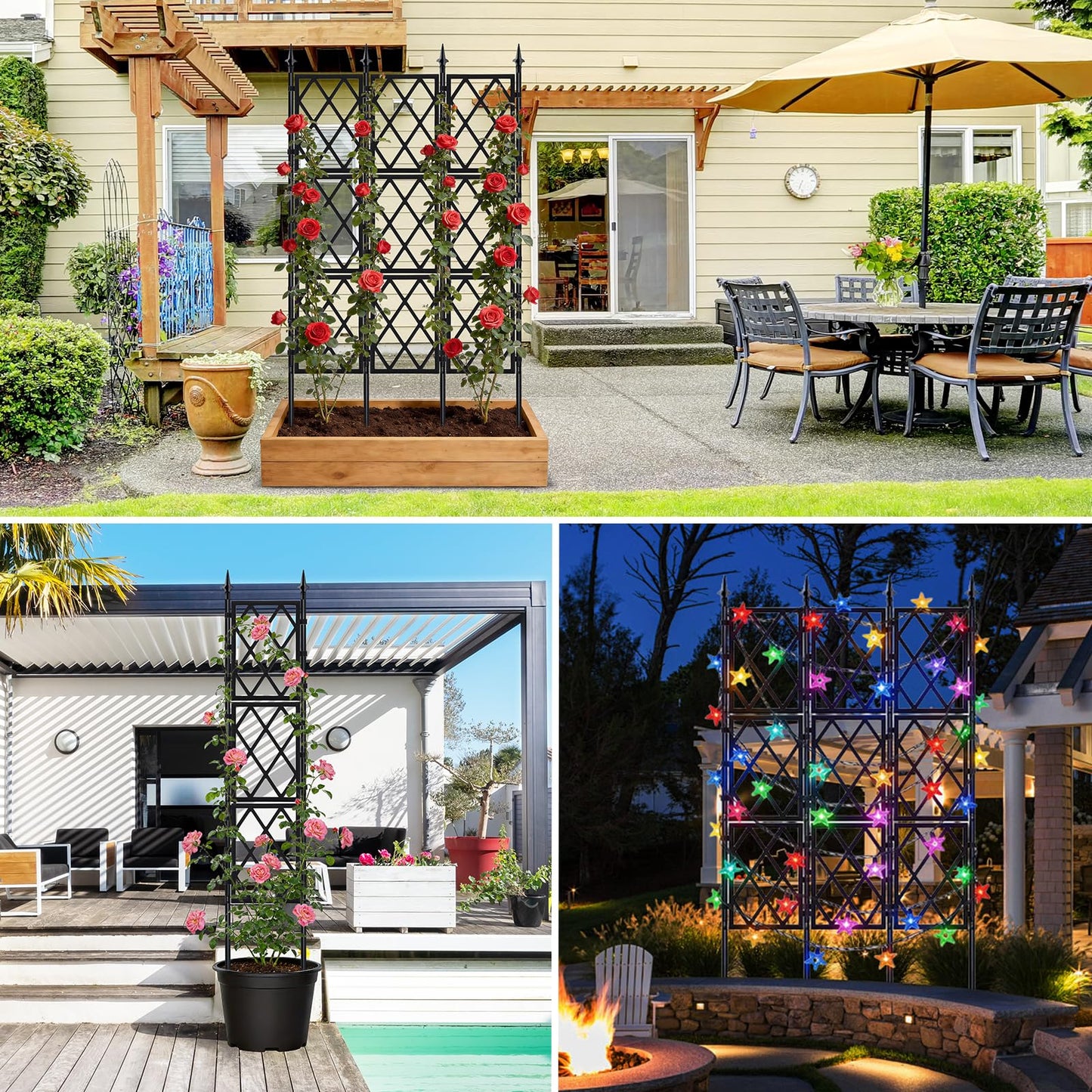 5.25FT Garden Trellis Support Fence,Metal Wall Lattice Climbing Frame for Climbing Plants Outdoor, Black Iron Pipe Fence for Potted Plants Indoor for Ivy Vines Vegetable Flower, Patio, Lawn, Yard