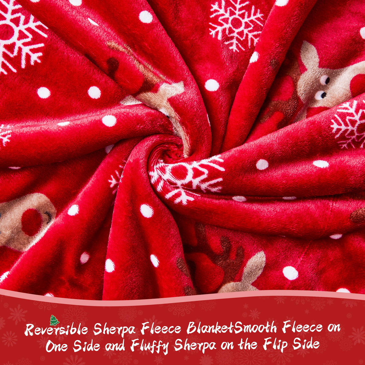 Ramees Christmas Throw Blanket, Christmas Decorations Blankets and Throws, Fuzzy Cozy Soft Warm Fleece Sherpa Winter Holiday Blanket for Bed Couch Sofa Reindeer Snowflakes