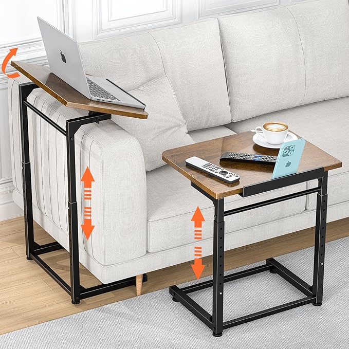 Tv Tray Table, 8-Level Adjustable Height Couch Side Table，90° Tilt Angle