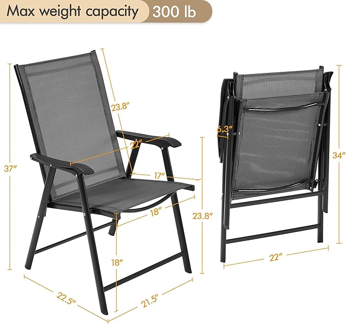 Yaheetech Patio Dining Chairs Set of 4 with Armrests, Outdoor Folding Chairs with Metal Frame and Backrest for Lawn, Garden, Yard and Poolside, Black
