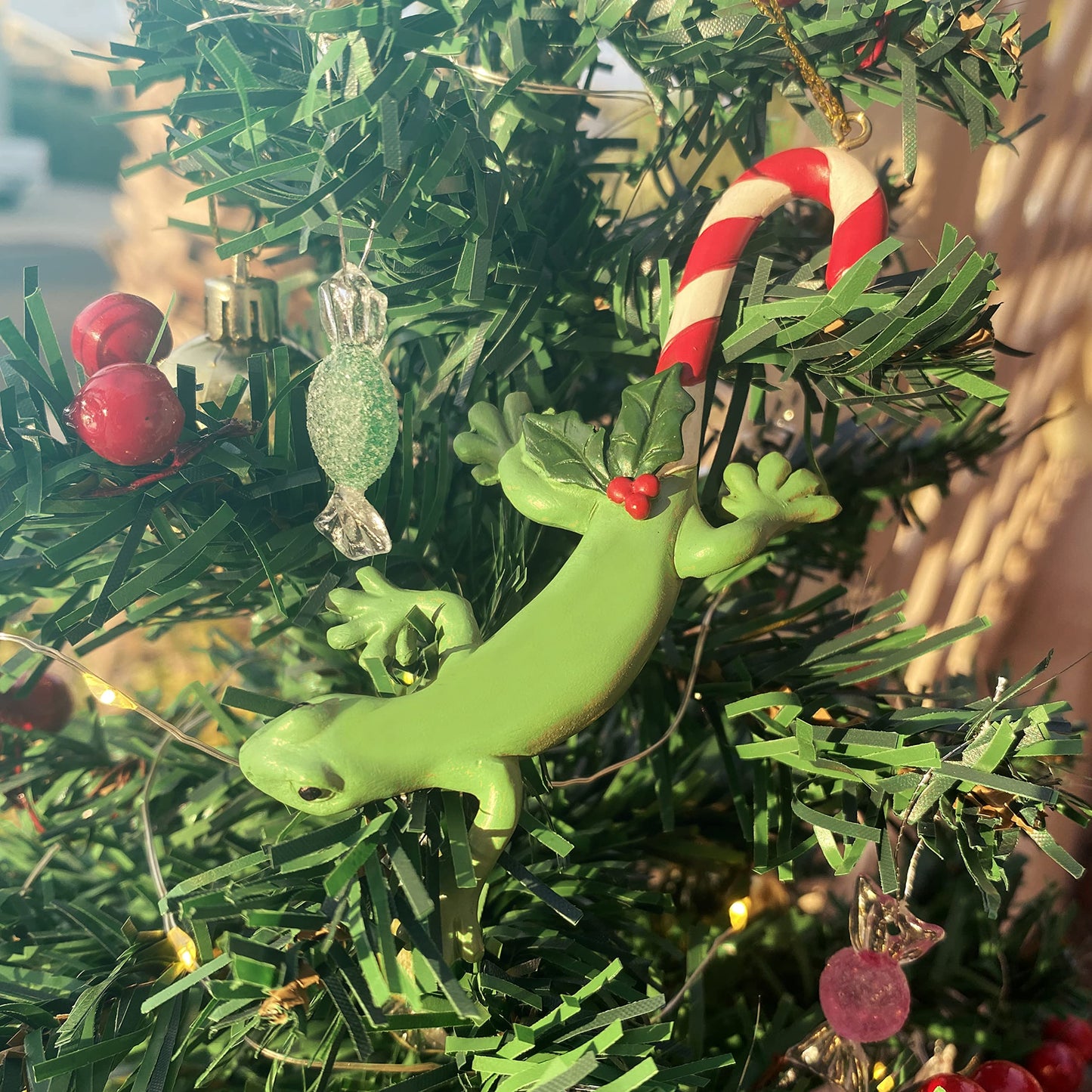 Candycane Tailed Gecko Personalizable Ornaments Hand Painted Ornament - Christmas in The Desert Ornament #3 (Blank Gecko) Candy Cane