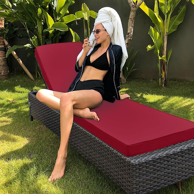 Outdoor Chaise Lounge Cushion Set of 2, Fadesafe Water-Repellent Lounge Deck