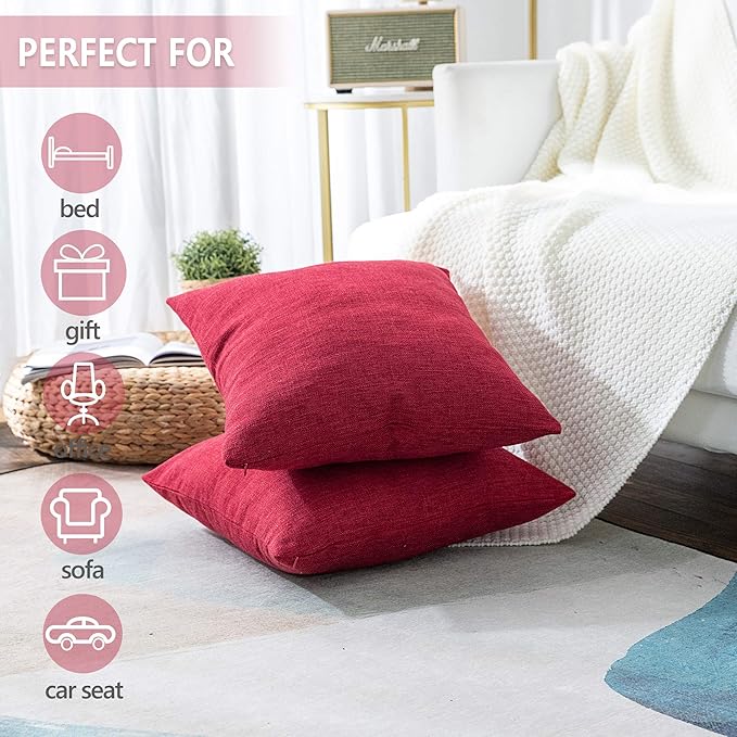 Stellhome Christmas Decorative Burlap Throw Pillow Covers Square Solid