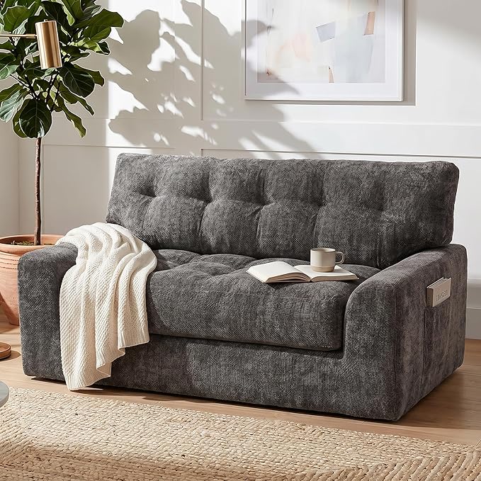 MONVANE 55.5" Convertible Loveseat Sofa, 2-in-1 Boneless Sleeper Sofa Bed Futon