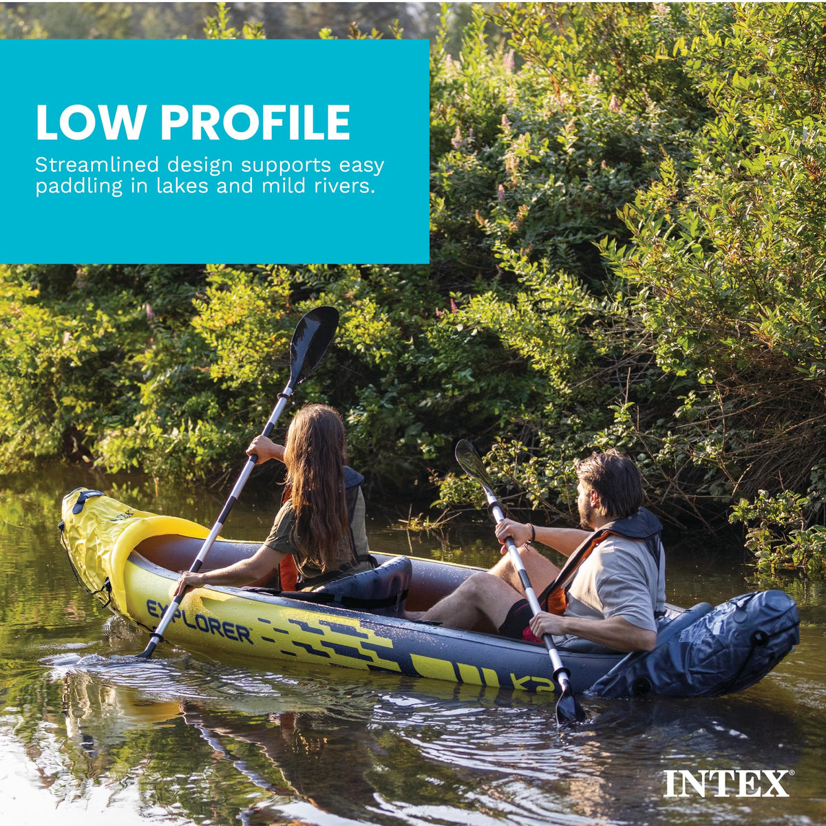 Intex 2-Person Inflatable Kayak Set w/ Pump, Aluminum Oars, Adjustable Seats, Explorer K2 - Tandem Blow-up Raft for Adults, Great for Lakes or Rivers