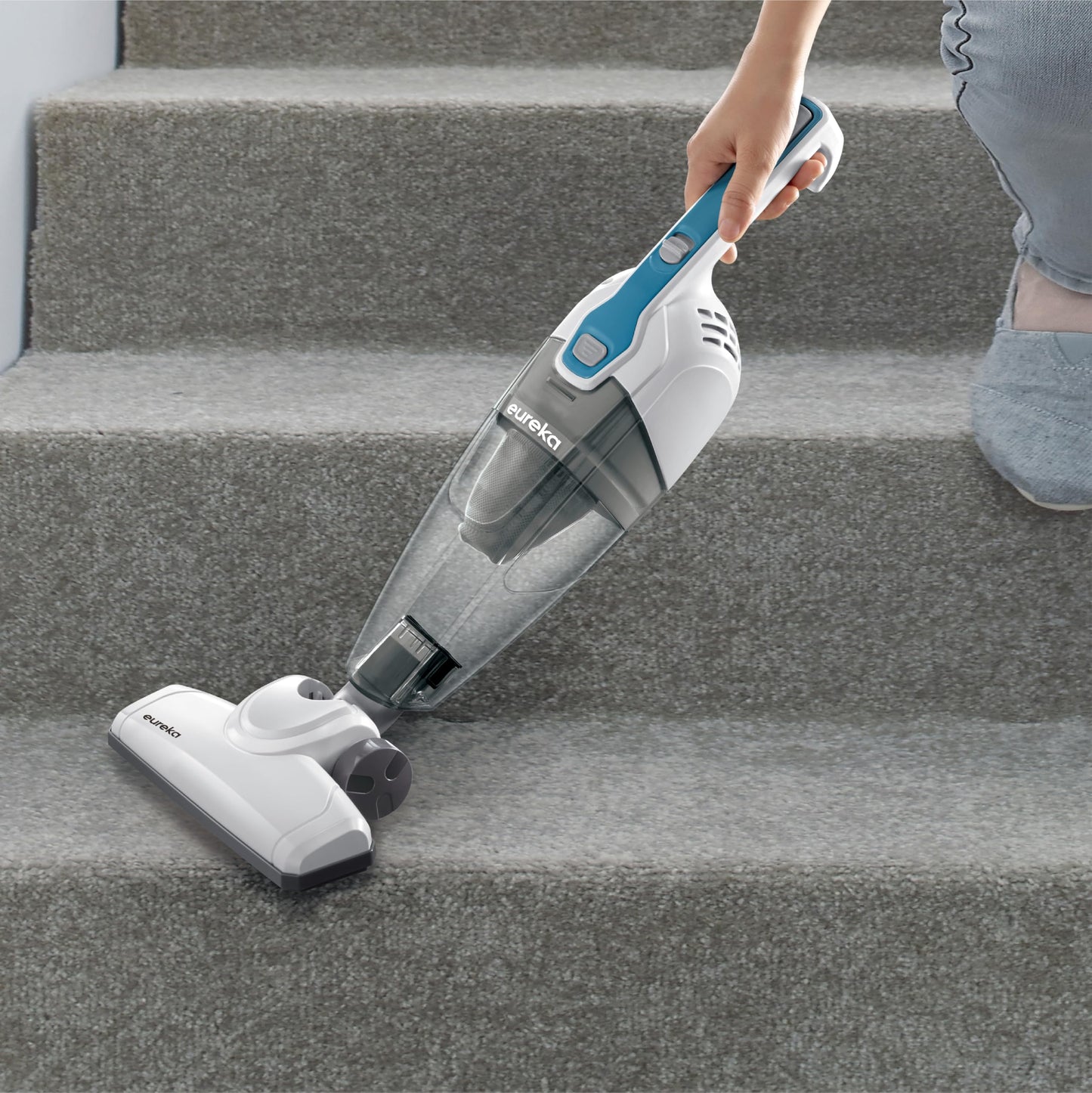 Eureka Corded Stick Vacuum Cleaner for Home Pet Hair, Lightweight Stick Vacuum Cleaner with Powerful Suction for Carpet Tile and Hard Floor, Aqua Blue, 3-in-1 Handheld Vac NES100