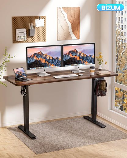 BIZUM Electric Standing Desk 60 x 24 Inch Computer Desk-Gaming Desk Dark Walnut Home Office Desks Height Adjustable Memory Stand Up Computer Workstation