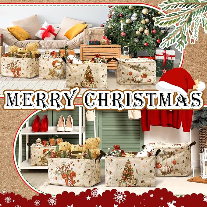 4 Pack Christmas Storage Bin Collapsible Large Christmas Storage Baskets