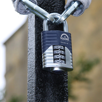 Squire Heavy Duty Padlock (Vulcan Combi 50) - Toughest Open Shackle - 4 Wheel Vulcan Padlock - Steel Cast Alloy for Corrosion Resistance - Weatherproof Lock for Home, School & Shed (Blue, 2")