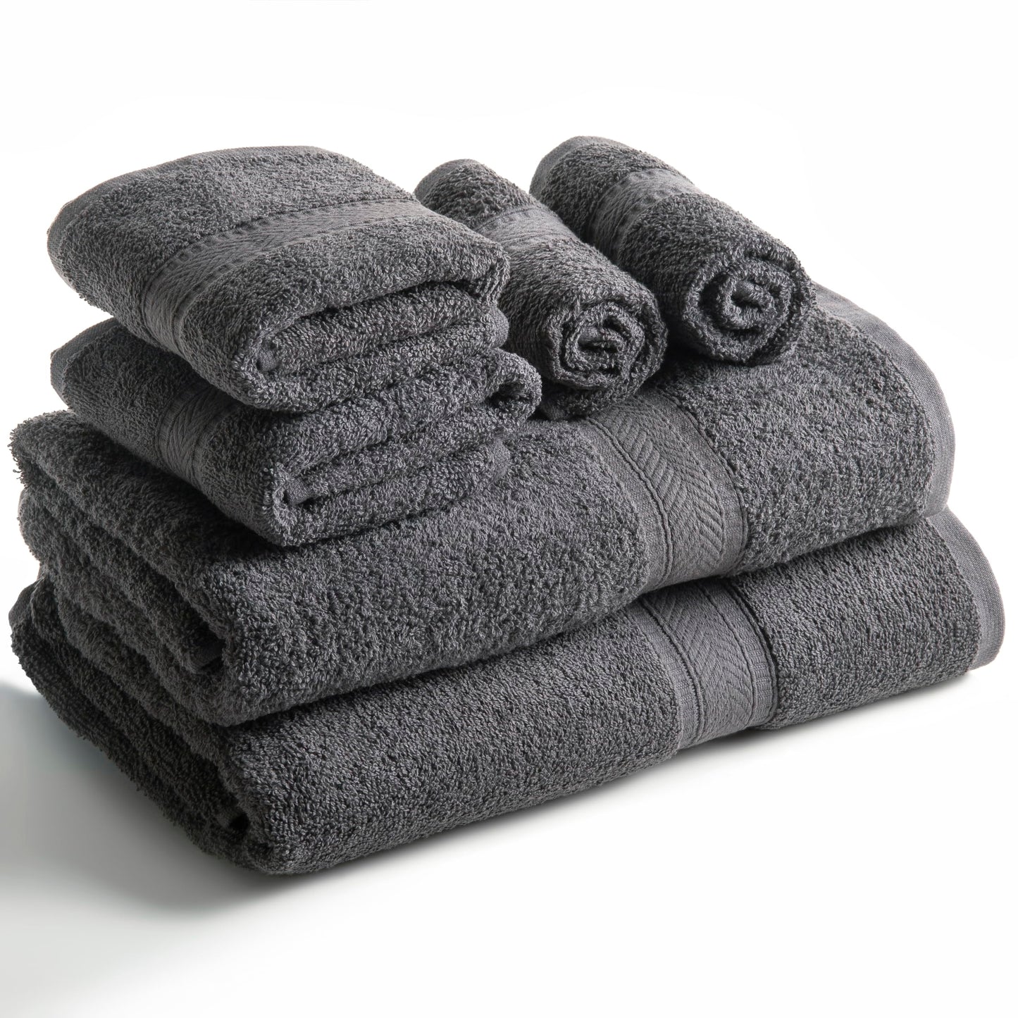 SweetNeedle 6 Piece Towel Set - 2 Bath Towels, 2 Hand Towels and 2 Washcloths Cotton Daily Use Hotel Spa Quality Soft Highly Absorbent Quick Dry Light Weight (Charcoal Grey)