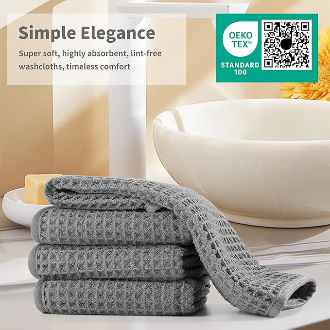 Microfiber Waffle Face Towels, 2 Pieces, Fast Drying, Lint Free 430 GSM