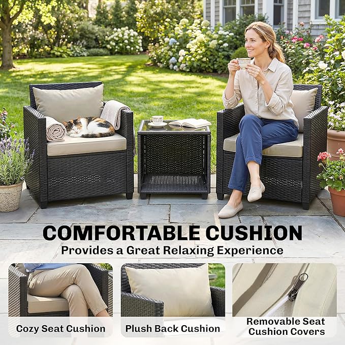 Outsunny 3 Piece Patio Furniture Set, Wicker Outdoor Bistro Set