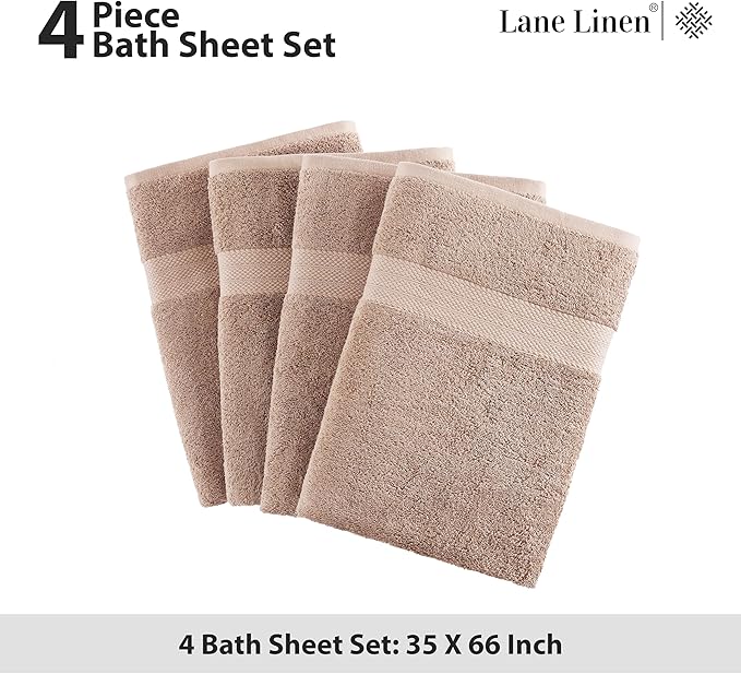 LANE LINEN 100% Pure Cotton Bath Sheets 4 Pack