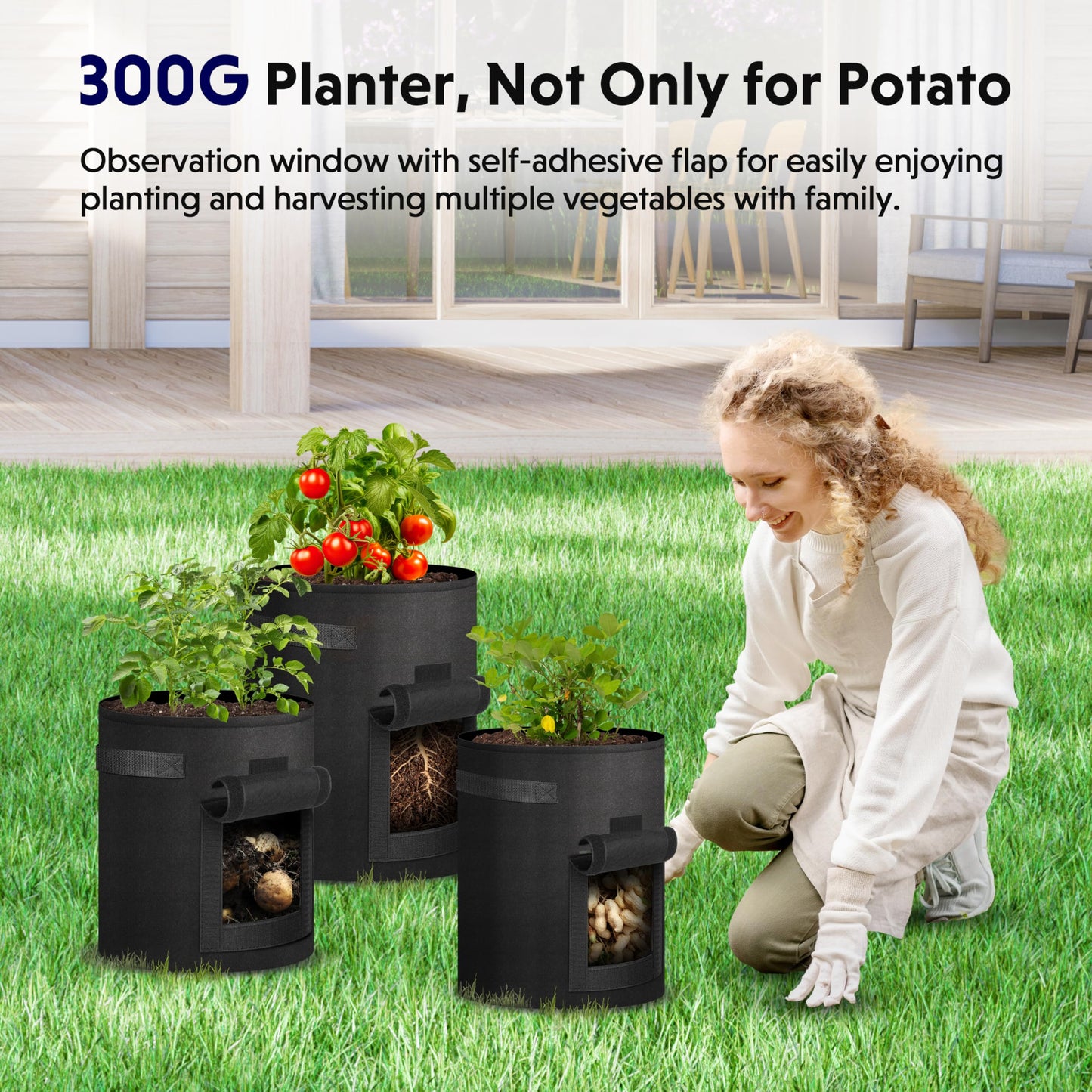 iPower Potato Grow Bags with Flap 10 Gallon 6 Pack, Garden Planting Pot with Durable Handle and Harvest Window, Thickened Nonwoven Fabric Container for Potato, Tomato, Carrot, Vegetable and Fruits