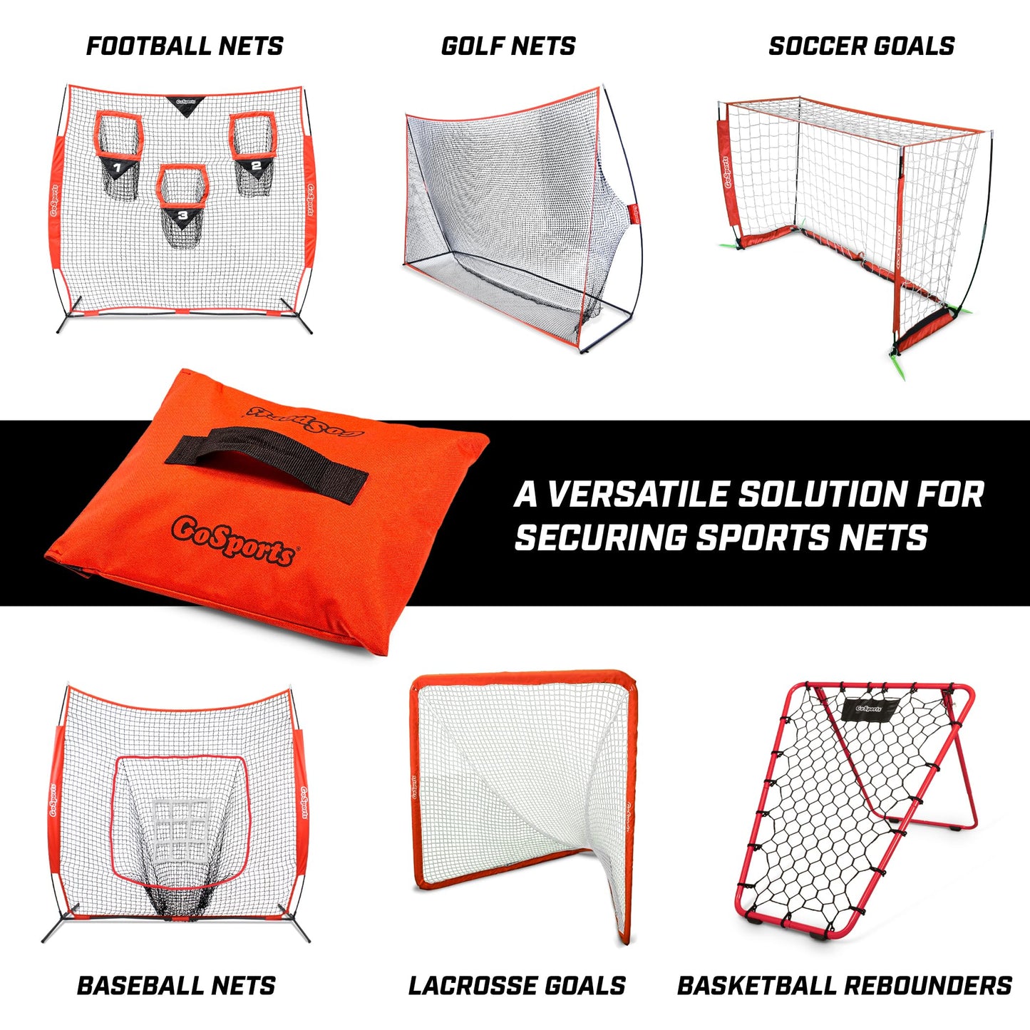 GoSports Sports Net Sandbags Set of 4 Weighted Anchors for Baseball Nets, Soccer Goals, Golf Nets, Football Nets, Hockey Nets and More, Orange