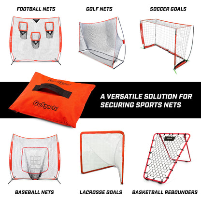 GoSports Sports Net Sandbags Set of 4 Weighted Anchors for Baseball Nets, Soccer Goals, Golf Nets, Football Nets, Hockey Nets and More, Orange
