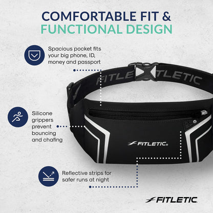 Fitletic Modern Sports Running Belt For Men & Women – Water Resistant Pouch - Fits All Smart Phones- Lightweight, Low Profile Design –Lycra Coated With Inner Card Organizer Pocket