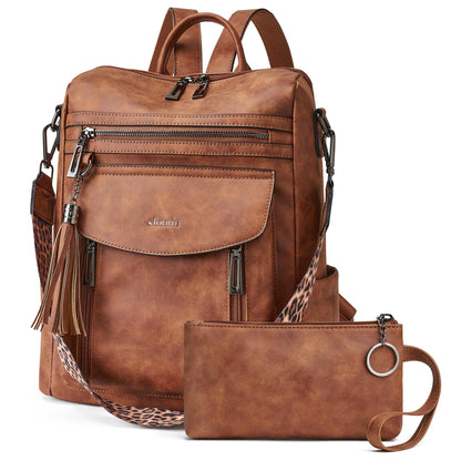 Shrrie Leather Backpack Fashion Backpack Purse Designer Small Travel Backpack Convertible Shoulder Bag with Wristlet for Work College