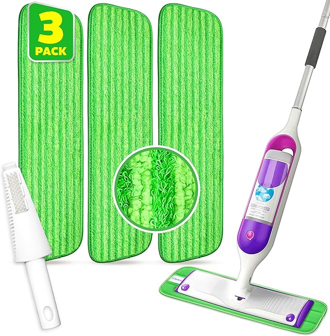 3 Pack Reusable Microfiber Mop Pads, Compatible