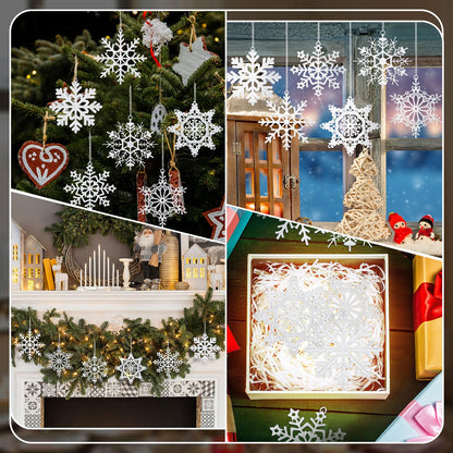 Lunmon 48 Pcs Christmas Crochet Snowflake Ornaments Winter Crocheted Snowflake Hanging Decor Crochet Doilies for Winter Wonderland Decorations Xmas Tree Home Wall Holiday Party Woven Gift, 6 Styles
