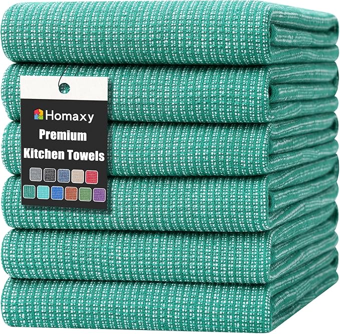 Homaxy Premium Kitchen Towels, Large Cotton Kitchen Hand Towels, Flat and Terry
