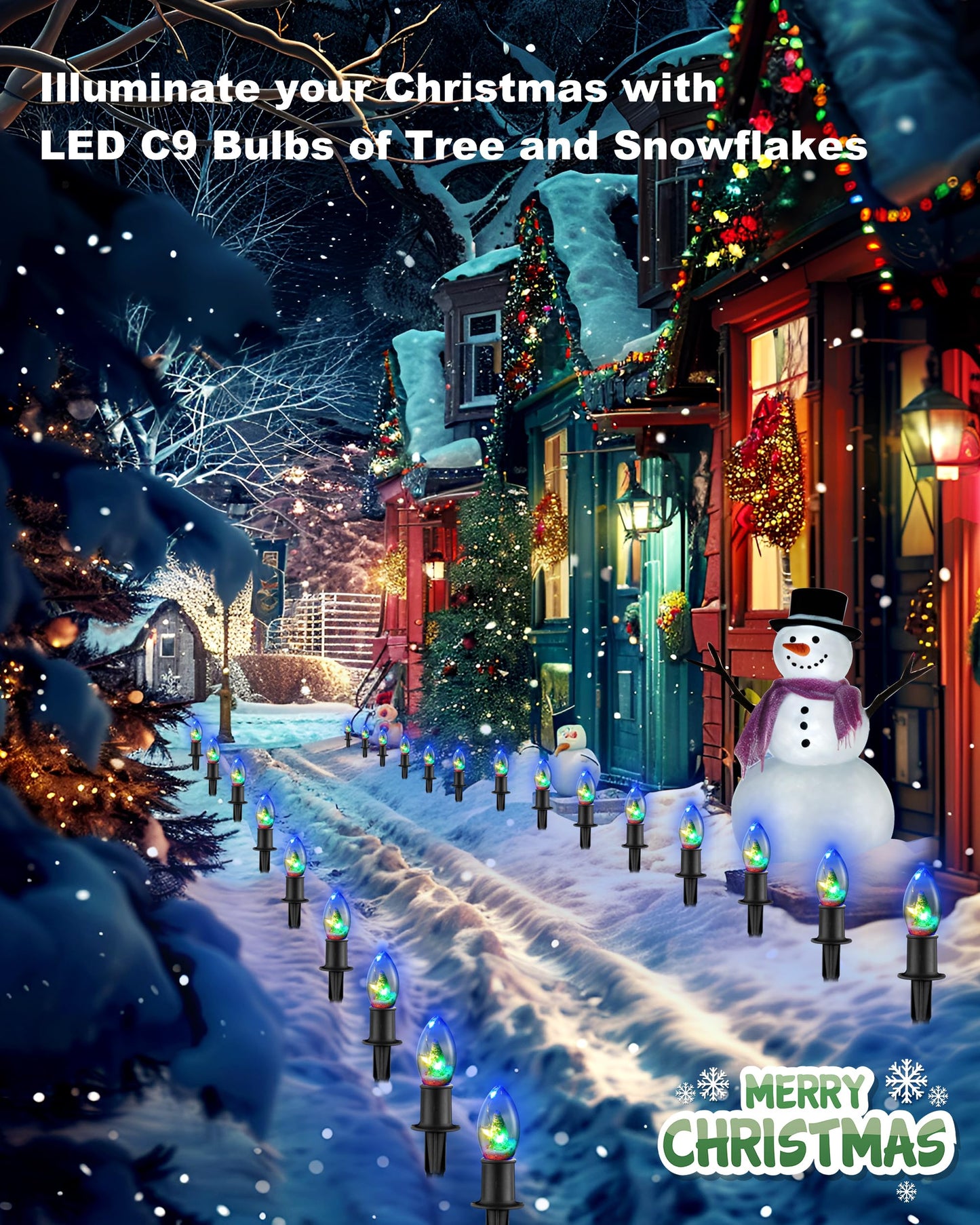 Christmas Pathway String Lights Outdoor- LED 24.5ft Christmas Path Marker Light with 20 C9 Christmas Tree Light Bulbs Decor, Connectable Waterproof Walkway Lights with Stakes for Xmas Lawn Yard Garden