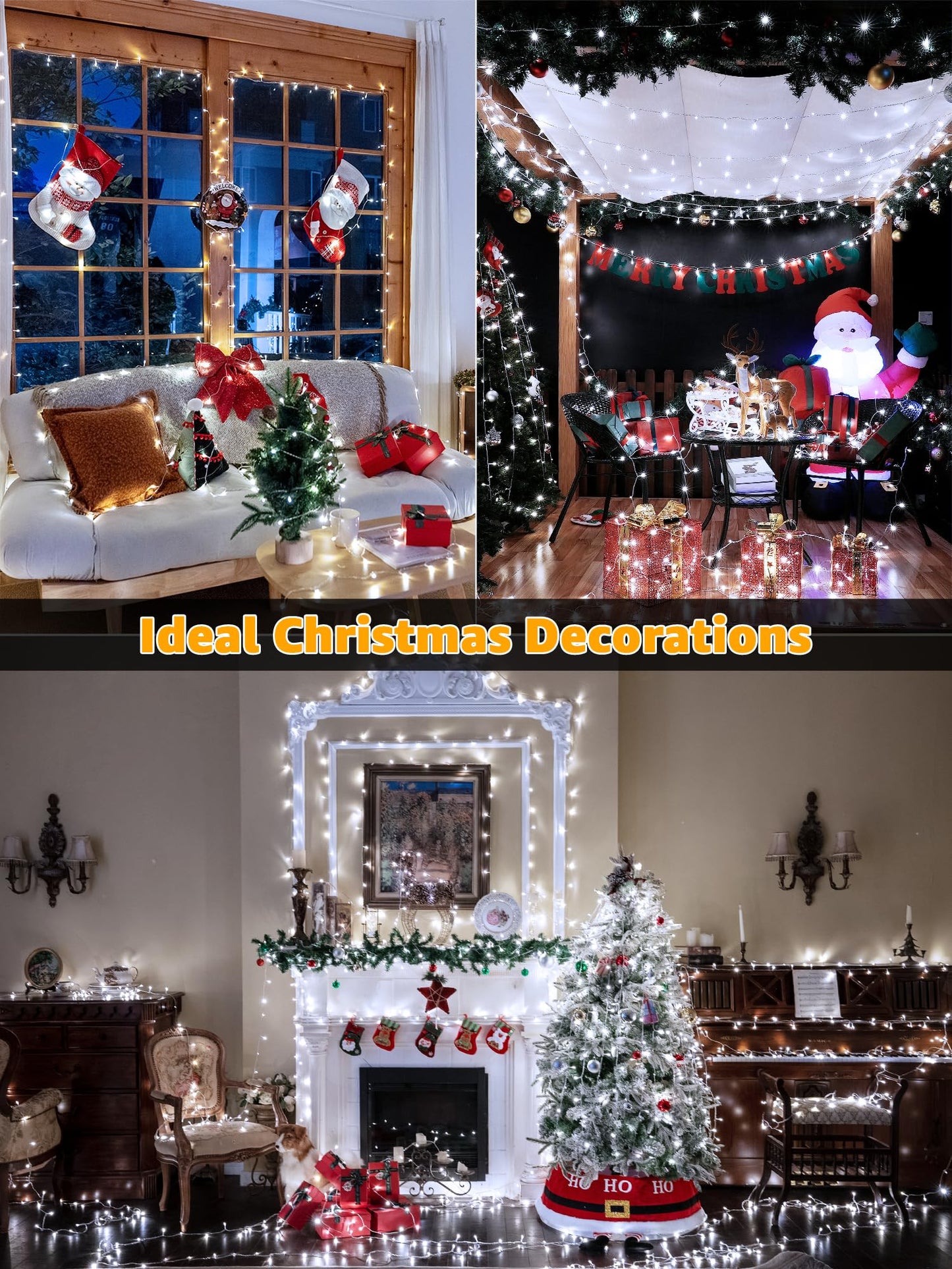 Guhope Christmas Lights 600LED 98FT, Waterproof Outdoor String Lights with Remote and Timer, 8 Modes Dimmable Fairy Lights for Indoor Outdoor Wedding Party Holiday Decorations (Cool White)