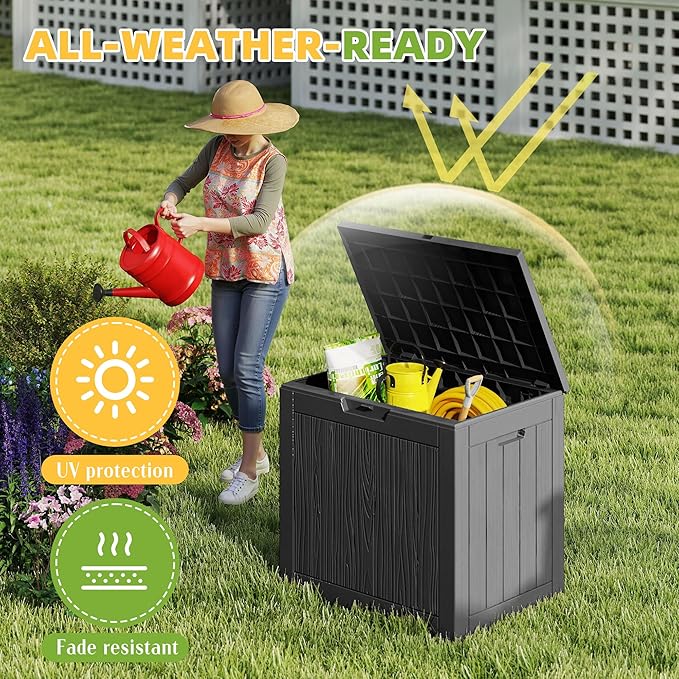 30 Gallon Waterproof Outdoor Storage Box,Resin Deck Box,Lockable Outside Storage Box Container for Patio Furniure,Garden (30 Gallon Black)