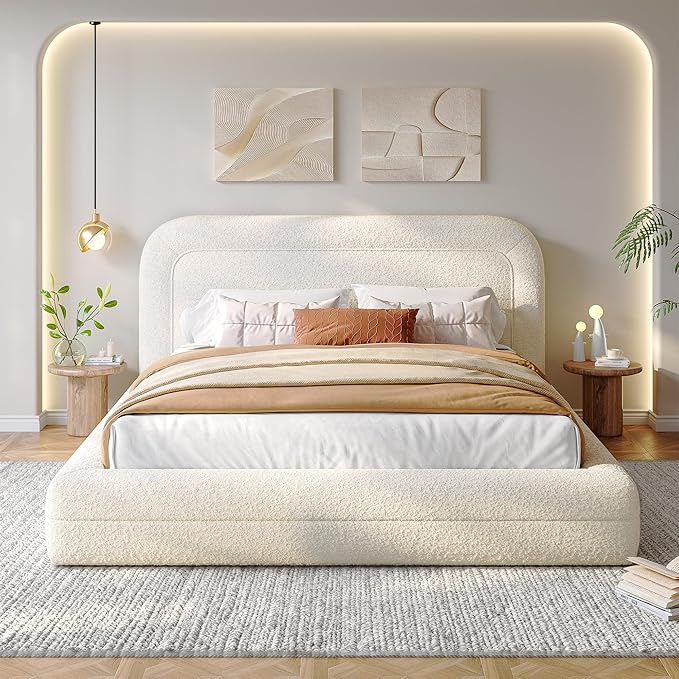 Homkdom Cloud Bed Frame with Headboard, Upholstered Soft Queen Bed Frame with