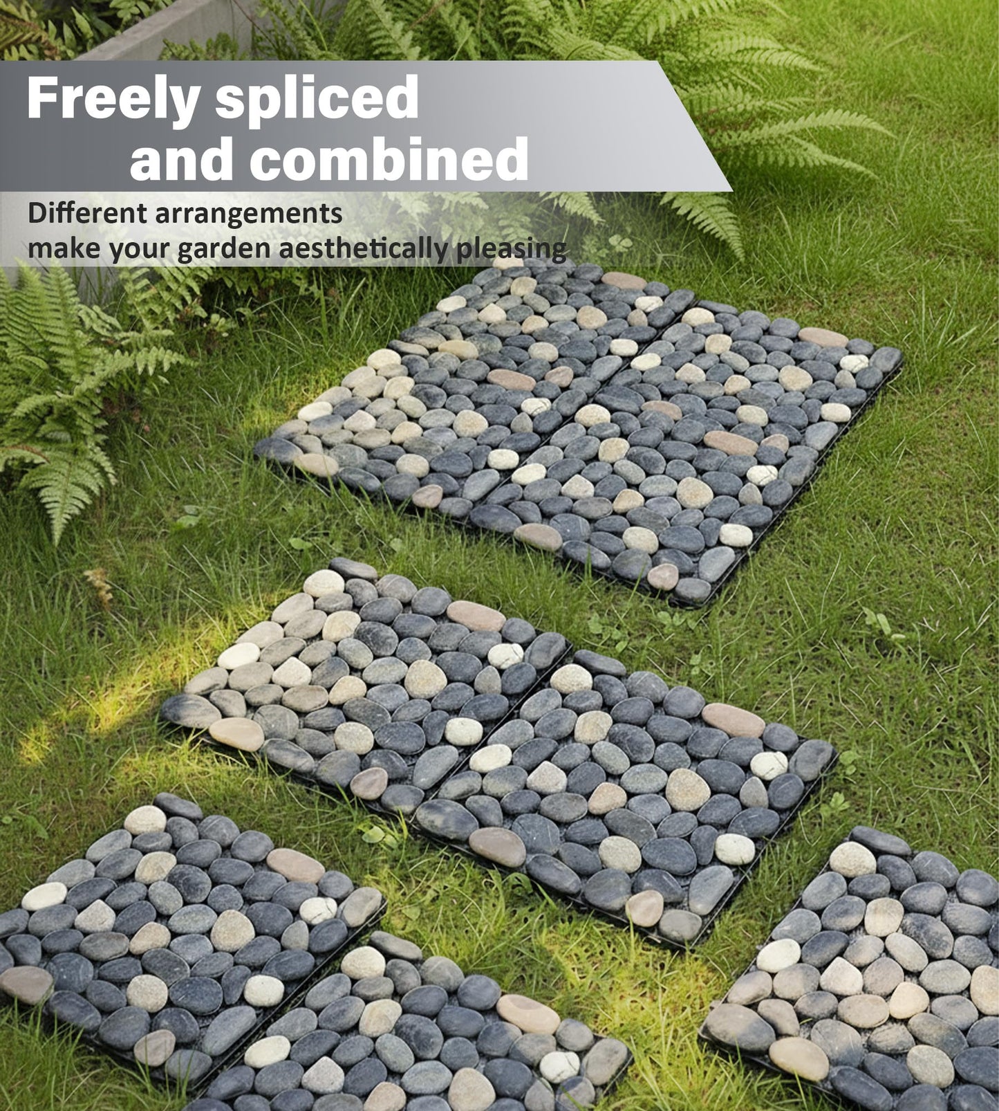 jxgzyy 4 Pcs Interlocking Stepping Stones Outdoor for Garden, 11.8" Square Pavers for Landscaping, Outside Pebble River Stone Mat for Yard Lawn Patio Pathway Walkway