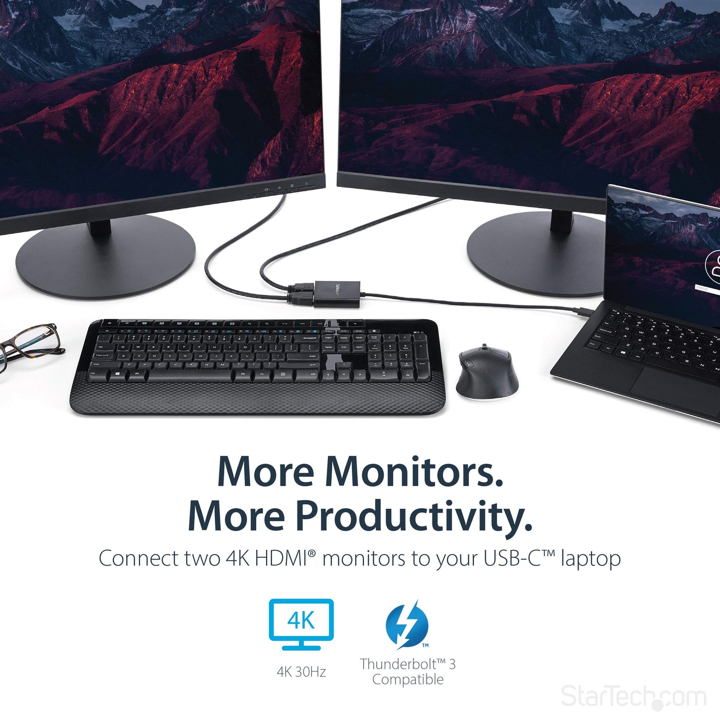 StarTech.com USB-C to Dual HDMI Adapter, USB Type-C Multi-Monitor MST Hub, Dual 4K 30Hz/1080p 60Hz HDMI Laptop Display Extender/Splitter, Extra-Long Built-In Cable, Windows Only (MSTCDP122HD)