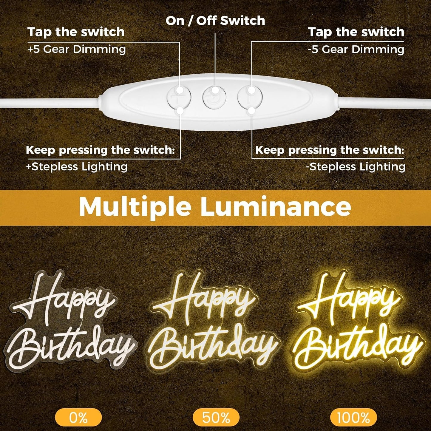 Happy Birthday Neon Sign, Cool Dimmable Light Up USB Powered LED Cute Neon Sign Light Warm White Hanging for Backdrop Wall Decor Child Girl's Bedroom Living Room Birthday Party Gift (Warm White)