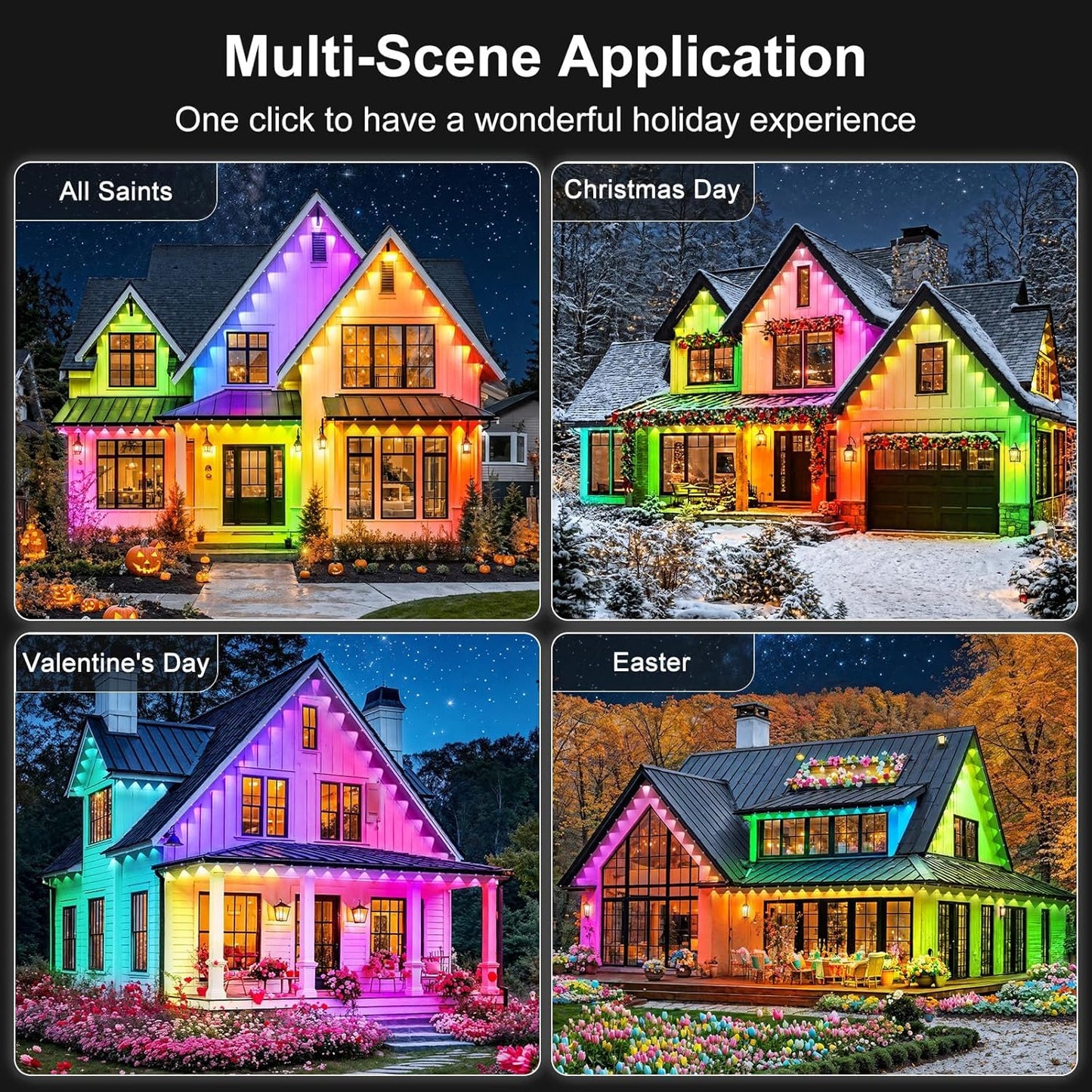 RCUICA 300FT Permanent Outdoor Lights Waterproof with Smart App Control Remote,DIY Scene Modes,Music Sync hronization,Eaves Lights for Garden Decor,Deck,Christmas